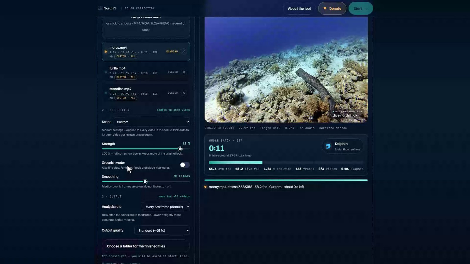 Processing in progress: live after view, batch ETA and speed class